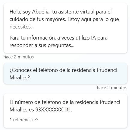 Imagen de muestra del chatbot Abuelia que te ayuda a encontrar las mejores residencias en tu zona