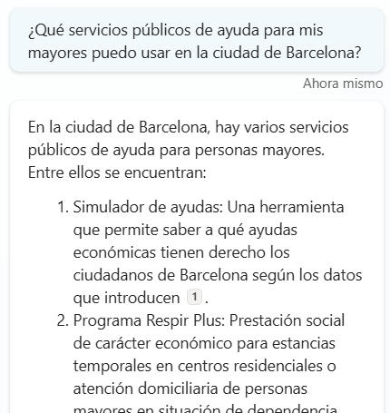 Imagen de muestra del chatbot Abuelia que te ayuda a encontrar las mejoras ayudas públicas para tus mayores